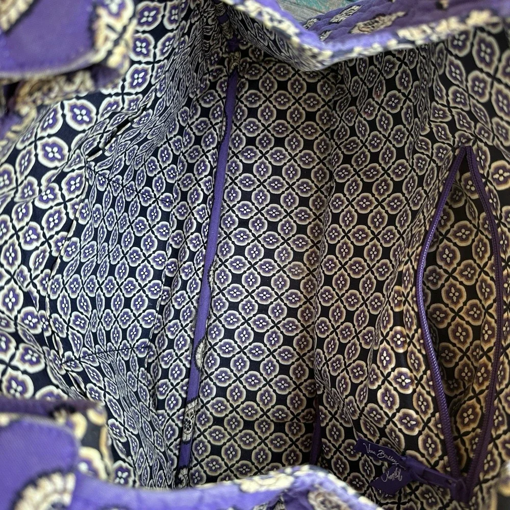Vera Bradley Simply Violet Flower Paisley Shoulder Bag 15 Inch Hobo Zip Pocket